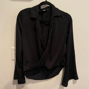 Black Satin Plunge Top